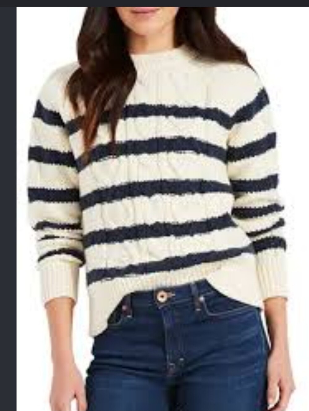 Vineyard Vines Navy and White Striped Knit Fisherman Cableknit Sweater